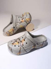 男士休闲穿孔时尚图案轻便防滑凉鞋 - 灰色 - 查看 2