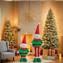 Papai Noel vermelho e verde de Natal, enfeites de boneca de pelúcia de renas