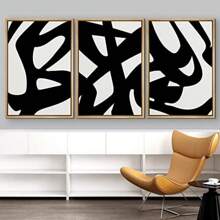 SIGNFORD 3pcs Framed Wall Art Prints Duotone Geometric Graffiti Landscape Illustrations Abstract Color Blocks Modern Art Set Boho Wall Decorative Nordic Contemporary Artwork For Living Room, Bedroom, Office