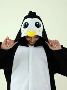 Pijama de pingüino unisex para adultos, disfraz de cosplay de animales para otoño/invierno, ropa de dormir para Halloween, fiesta de Navidad, ropa de estar en casa neutra - Negro - Ver 2