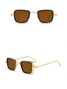 1 件装复古粗框金属方形时尚男士眼镜（不含眼镜盒）街头风格，适合搭配毛衣夹克运动衫连帽衫皮裤和工装裤 - 彩色 - 查看 8