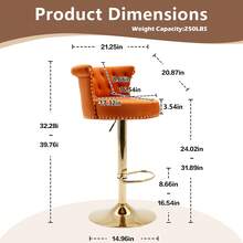 Modern Bar Stool 2-Piece Set, 32" Bar Height Bar Stool, 180° Swivel Velvet Chair With Footrest, Suitable For Kitchen Islands, Cafes, Pubs, Bar Counters - Orange - View 2