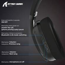HOOPOND X ATTACK SHARK L80 Lightweight 180g Gaming Headset Over-Ear,Wired/BT/2.4G Wireless,5.1 Channel Stereo Surround Sound,Pluggable Microphone,Long Battery Life For PC/Laptop/P S 5/Phone - 黑色 - 查看 7