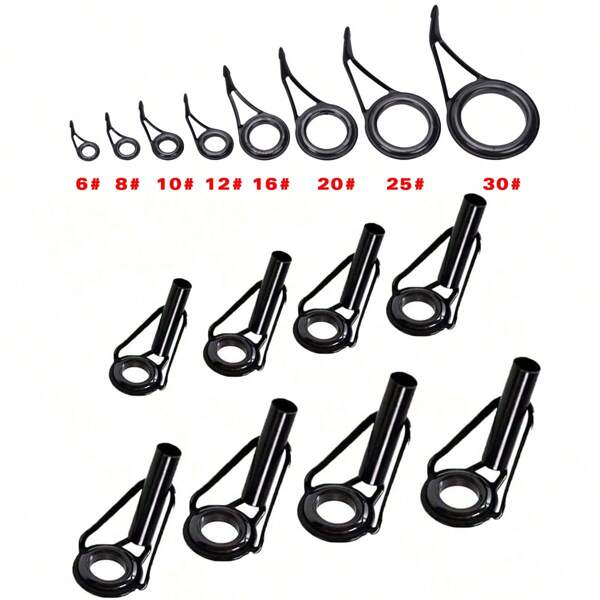 8pcs Fishing Rod Tip Repair Kit Rod Top Tips Replacement Fishing Rod Tips Stainless Steel Ceramic Ring Guide Tips