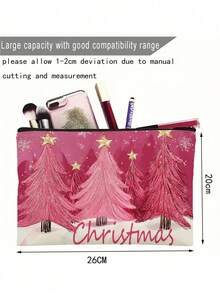 1 件圣诞粉色圣诞树图案大容量化妆包，旅行用品便携式储物袋，送给家人、朋友、学生的礼物，化妆品收纳盒化妆品收纳盒化妆品收纳袋迷你袋旅行小化妆盒配件化妆架刷袋化妆容器化妆包旅行必需品女士配件旅行用品化妆包化妆包化妆包 - 彩色 - 查看 4