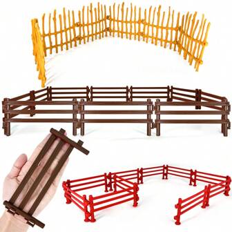 10pcs Assorted Fencing Design / Multiple Sizes / Various Colors Corral Fence Accessory Toy Set, Plastic Barn Yard Paddock Or Farm Animal Horse Model Fence Playset, Sandbox Scene Decoration Accessories