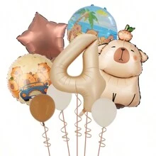 MIN ISO No use 10pcs Cute Capybara Theme Kawaii Hamster Series Cream & Caramel Colored 3D Numeral Multicolored Balloons Party Decorations Set, Suitable For Holidays, Birthdays, Gatherings, Back To School Valentine Day