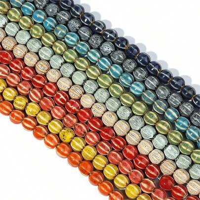 20 PIEZAS Abalorios cerámicos con forma de calabaza a rayas, abalorios esmaltados florales multicolores para hacer joyas, abalorios sueltos espaciadores DIY Accesorios