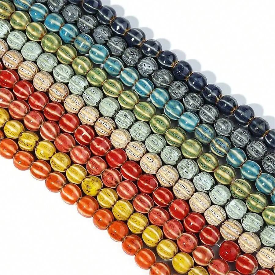 20 PIEZAS Abalorios cerámicos con forma de calabaza a rayas, abalorios esmaltados florales multicolores para hacer joyas, abalorios sueltos espaciadores DIY Accesorios