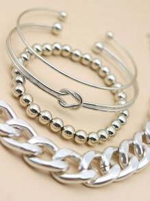 4pcs/Set Punk Style Chunky Chain Bracelets, Metal Jewelry Accessories - View 4