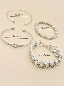 4pcs/Set Punk Style Chunky Chain Bracelets, Metal Jewelry Accessories - View 2