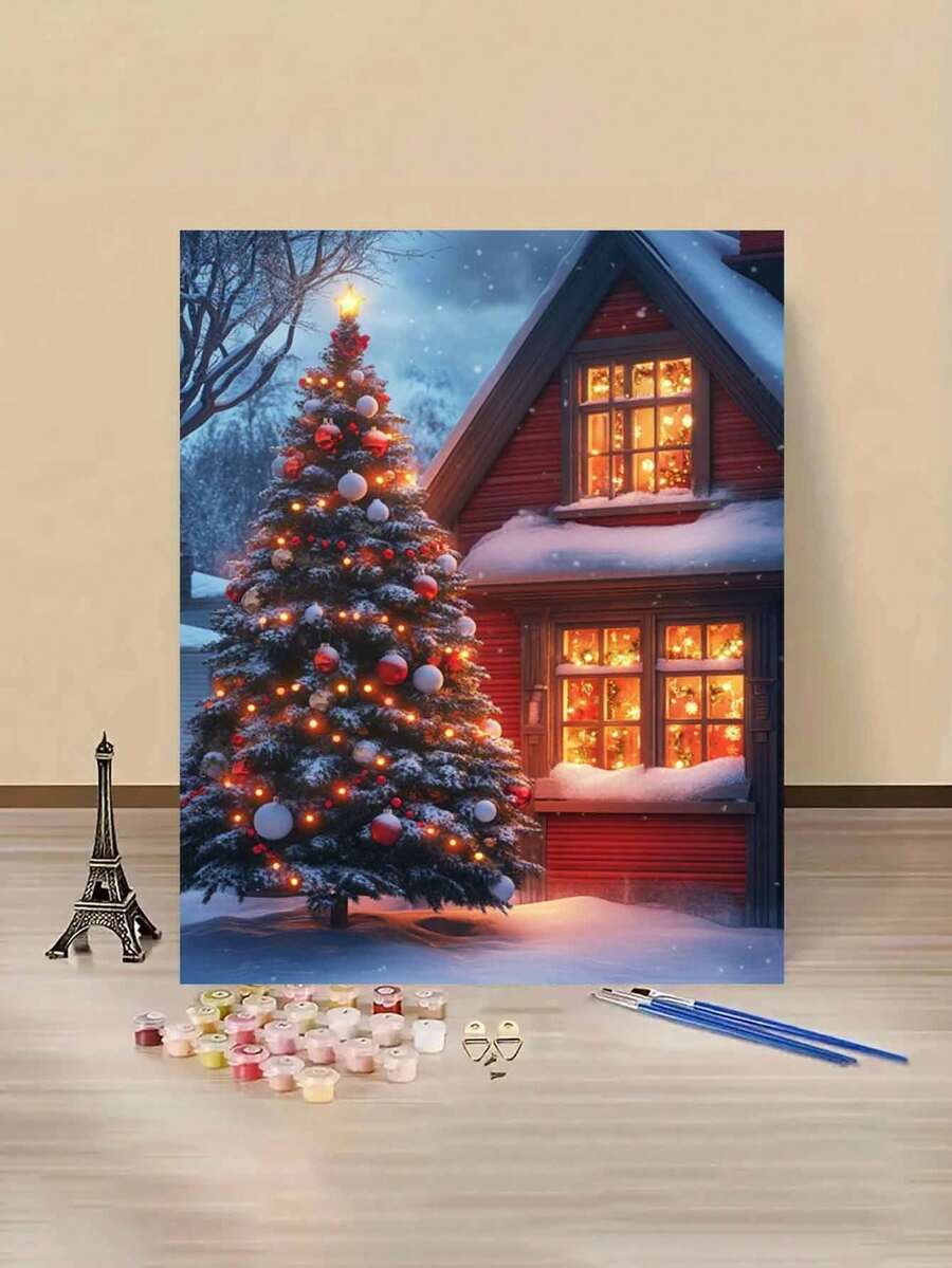 1 套圣诞屋人物 DIY 手绘数字油画套件，精心绘制的油画表达您的个性化，选择一幅来装饰您的空间，40*50 厘米 - 霧霾藍 - 查看 1
