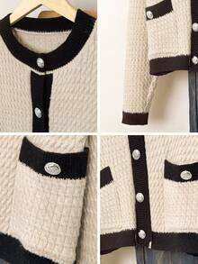 JIANHU 纯色口袋装饰休闲开衫 - 粉色 - 查看 7