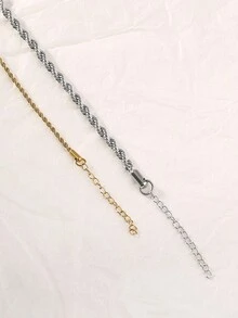 Nooxian 2 件男女通用不锈钢编织链手链套装，日常休闲情侣礼物和可分层配饰 - 金黃色+銀色 - 查看 3