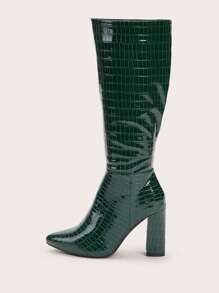 Women's New Vintage Sexy Pointed Toe Thick High Heel Mid-Calf/Over-The-Knee Boots For Winter,Party - Green - View 4