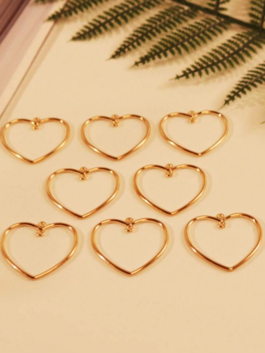 8pcs Plated Silver/Gold Hollow Heart Shaped Metal Pendant Charms, DIY Jewelry Crafts & Accessories Valentines