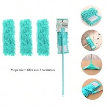 Mopa microfibra lavable con 3 recambios para limpieza profunda Trapeador de microfibra con mango de hierro ajustable Mopa de microfibra absorbente con cabezal giratorio  Mopa de microfibra de alta calidad en oferta 42*12*120cm - Verde - Ver 1