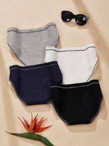 4pcs/Set Japanese Style Ribbed Underwear Ladies Comfortable Minimalist Women Briefs