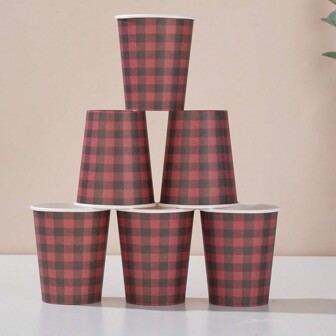 10 件/25 件一次性纸杯，红色和黑色格子纸杯，圣诞主题饮料和咖啡杯，适用于生日派对、家庭聚会、野餐、装饰、派对用品、派对礼品