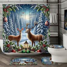 1/4 chiếc Bộ rèm tắm màu xanh lá cây trắng họa tiết hươu mùa đông Giáng sinh kèm rèm tắm và thảm Polyester chống thấm nước có thể giặt bằng máy dùng trang trí phòng tắm hoặc vòi hoa sen kèm 12 móc chống trượt hình chữ U dùng để che nắp bồn cầu - màu nâu - Xem 7