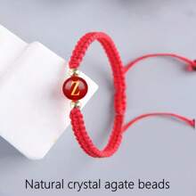 1Pc Natural Crystal Agate 10mm Ruby Bracelet, 26 Letter Bracelet, Lucky Number Bracelet, 12 Constellation Bracelet, Personalized Bracelet, Hand-Woven Beaded Bracelet, Suitable For Men And Women Fashion Bracelets, Gifts For Family, Suitable For Halloween, Christmas And Various Holiday Party Gifts, Crystal Gifts - Red Rope Style - View 35