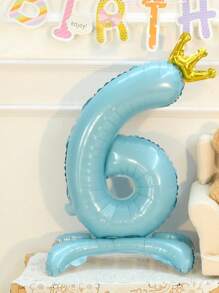 32" Tall Large Blue Number Crown Foil Balloon With Base, Suitable For Birthday, Anniversary, Valentine's Day, Graduation, Room And Party Decorations - Blue - View 13