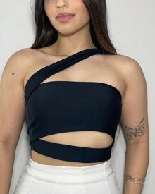 Suplex Cutout Top, Candy-Colored Strapless Cropped Top, Women's Foreign Fashion On The Rise - 黑色 - 查看 1