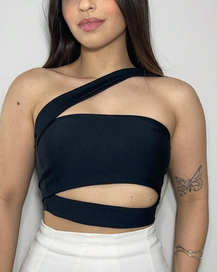 Suplex Cutout Top, Candy-Colored Strapless Cropped Top, Women's Foreign Fashion On The Rise - 黑色 - 查看 1