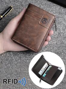 新款男士商务钱包，RFID 屏蔽复古风格防盗短钱包，多功能哑光纹理压花卡槽拉链钱包，信用卡夹和零钱包大容量多卡槽，商务休闲风格，生日礼物，毕业礼物，父亲节礼物 - 彩色 - 查看 10