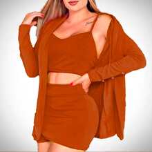 Vestido corto cruzado manga corta falda fluida - Naranja Quemada - Ver 2