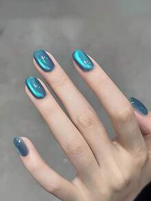 万圣节圣诞节秋冬蓝海猫眼凝胶指甲油2024新款流行色玻璃珠美甲店专属家居DIY指甲设计女士和女孩美甲用品 - 藍色 - 查看 6