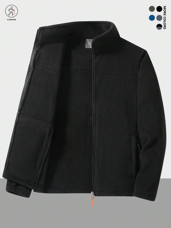Chaqueta de forro polar para hombres para primavera y otoño, chaqueta con cuello alto, cardigan acolchado con aislamiento térmico, forro polar polar de doble cara, talla grande para uso en exteriores