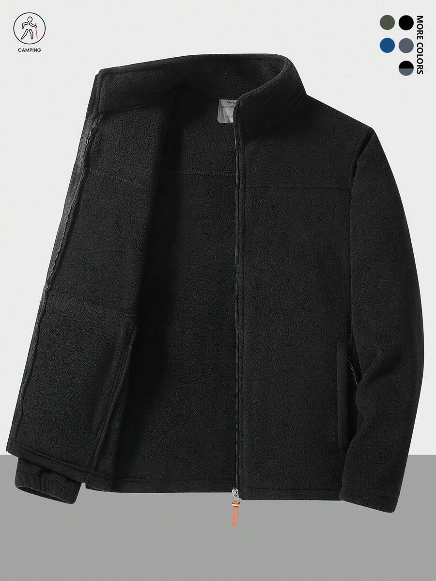 Chaqueta de forro polar para hombres para primavera y otoño, chaqueta con cuello alto, cardigan acolchado con aislamiento térmico, forro polar polar de doble cara, talla grande para uso en exteriores
