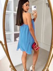 One-Shoulder Dress In Loose Flowing Fabric With Padding - 藍色 - 查看 2