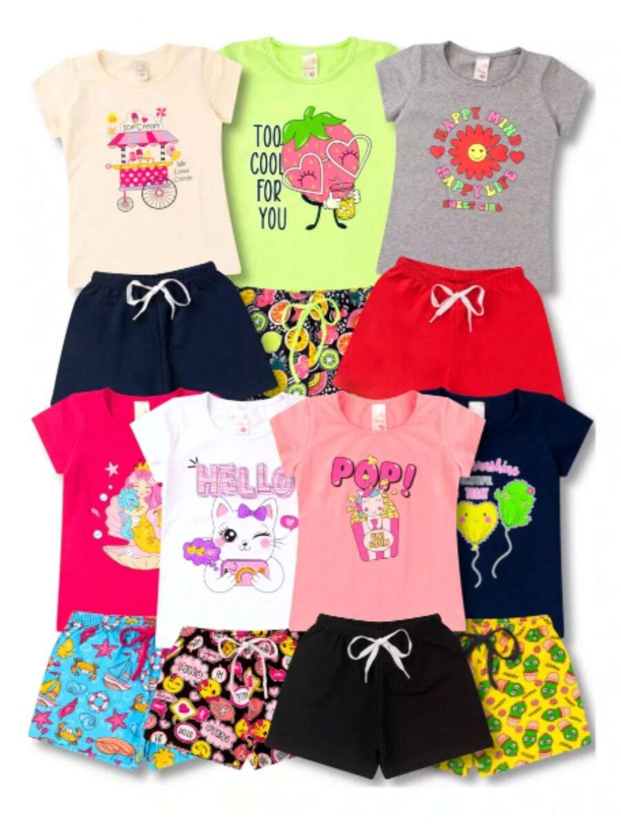 4 Pieces Children's Clothing Kit For Girls - 2 Blouses + 2 Shorts - Nhiều màu - Xem 1