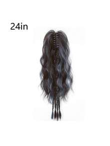 Ombre Pink High Ponytail Boxer Braids Synthetic Hair Extensions With Water Wave Texture And Colorful Clip-Ins - Blue Highlight - View 6