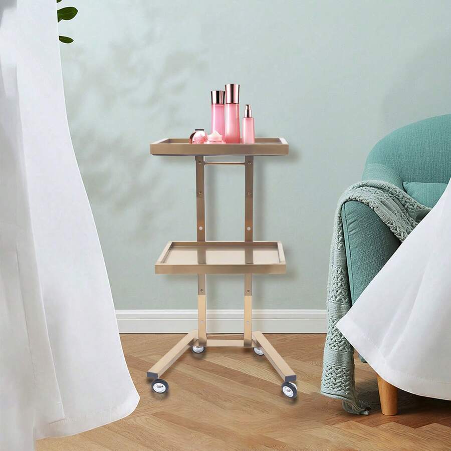 OUKANING 2Tier Beauty Salon Spa Foldable Tray Trolley Gold Rolling