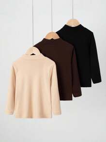 3 件套年轻男孩立领长袖 T 恤，厚实百搭休闲百搭外套汗衫，适合春秋冬季 - 彩色 - 查看 2