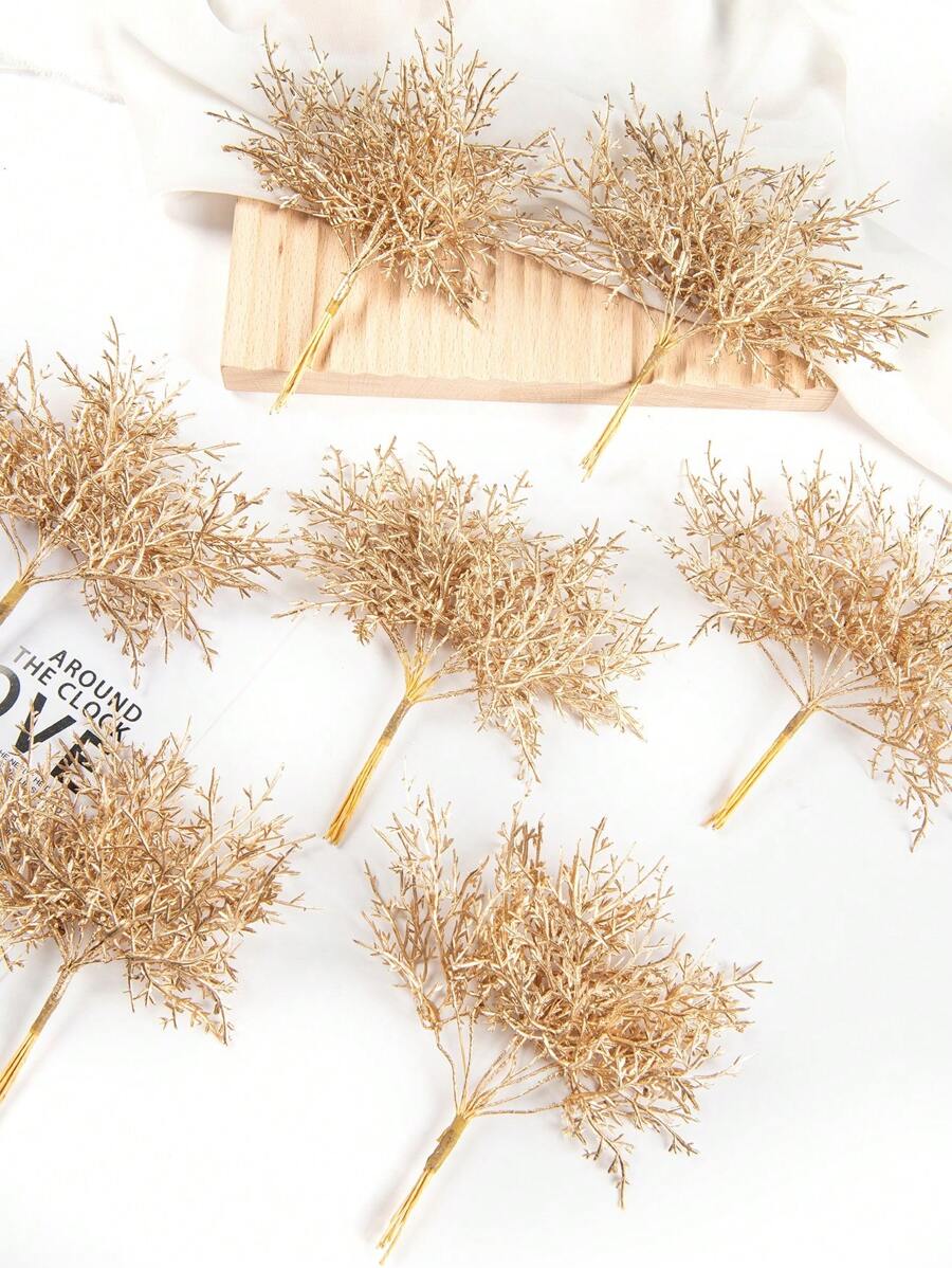 10个/捆仿真植物,迷你叶子字母,花束DIY,花环材料,糖果盒配件,家居婚礼装饰,新娘腕花,胸花,头饰材料,情人节礼物,新年装饰,生日派对蛋糕装饰,仿真植物房间装饰,秋季装饰,花园秋季装饰,中心装饰品,情人节礼物,毕业礼物 - 金色 - 查看 1