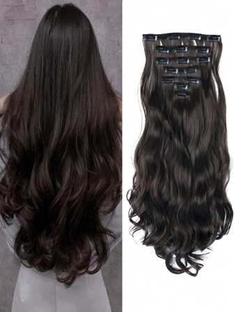 18-30 Inches 16 Clip Black Natural Daily Long Curly Hair Extensions Seven-Piece Set For Women