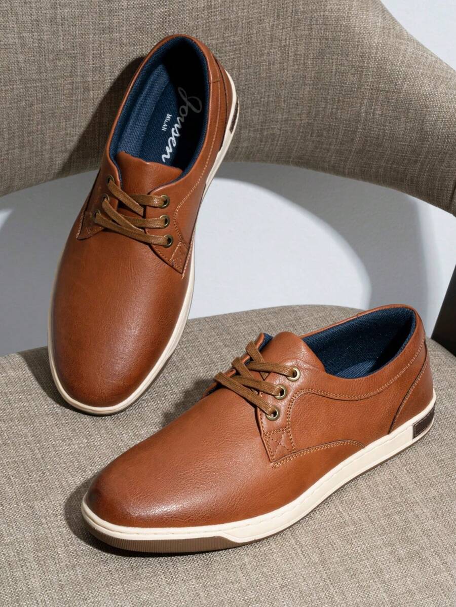 SHOESMALL Men's Casual Brown Shoes Memory Foam Fashion Sneakers 3 Eyelets Business Dress Sneaker - A81Q06-nâu - Xem 1