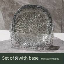 Set Of 9 Plastic Dessert Plates - Multifunctional Snack, Fruit, Sushi Plate With Storage Base For Homes And Restaurants - Transparent White 8 Plates + 1 Base - View 5