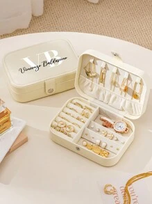 Boîte à bijoux personnalisée en PU avec nom, étui de rangement pour bijoux personnalisé avec compartiments ajustables, cadeaux personnalisés pour femme, demoiselle d'honneur, mère, amie, enseignante, rentrée scolaire