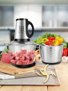1 peça de fornecimento de plugue europeu, tigela multifuncional de aço inoxidável de 3,8 L, processador de alimentos com recipiente duplo de vidro e trava, sem necessidade de lâmina, moagem rápida para carne, recheio e alho