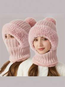 1 Pc WarmthMax Thermal Lined Knit Hat - Windproof, Thermal Insulation, Earflap Protection, Hooded Neck Gaiter, Breathable, Moisture-Wicking, Outdoor Cycling Essential For Cold Weather