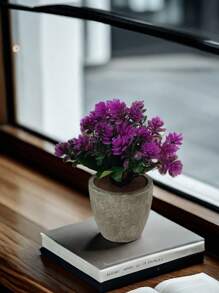 Planta artificial en maceta con hojas de menta, flor de lirio, planta falsa para decoración del hogar, mini maceta de piedra para paisajismo, regalo para el Día de San Valentín