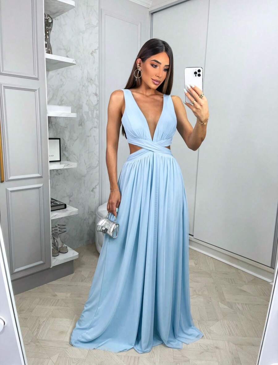 Cross-Over Dress For Graduates And Bridesmaids. - 淺藍色 - 查看 1