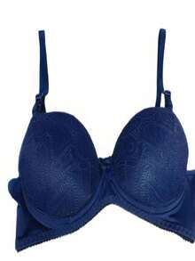 Lace Padded Bra With Comfort Fabric Sides - 藏蓝色 - 查看 2