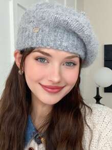 1 Berretto basco di lana soffice per donna, in tinta unita, adatto per l'uso quotidiano in autunno e inverno, lavabile a mano ma non in lavatrice