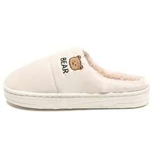 Dép đi trong nhà chống thấm nước 2024 dành cho nam và nữ, dép giữ nhiệt đế mềm bằng vải nhung ấm áp có in hình gấu hoạt hình, thích hợp sử dụng trong nhà vào mùa thu/đông - Màu be - Xem 3